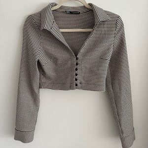 ZARA houndstooth cropped blazer top
